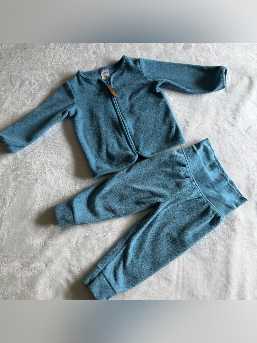 Carter's Teal Blue Fleece Jogger Set - Zip Jacket & Elastic Waist Pants 9M